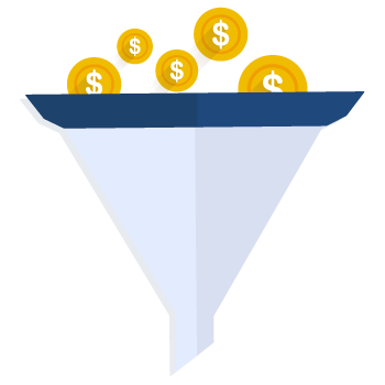 Sales Funnel graphic image with coins falling into the top